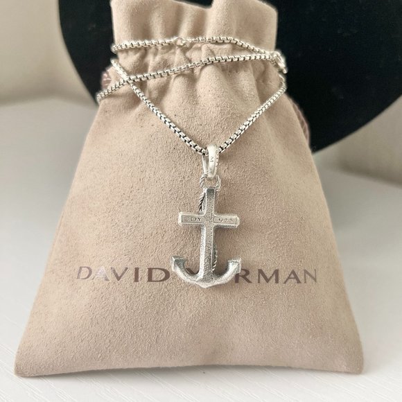 David Yurman Anchor Men’s Pendant Charm Chain Necklace Amulet Sterling Silver - Picture 2 of 5